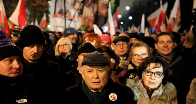 Jarosław Kaczyński otrząsnął się po wyborczej porażce. Prezes PiS podczas demonstracji w Warszawie, 11 stycznia 2024 r.