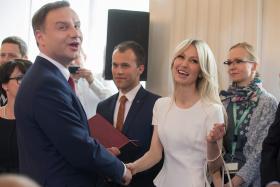 Z Andrzejem Dudą podczas uroczystości przekazania mu przez PKW aktu nominacji na Prezydenta RP