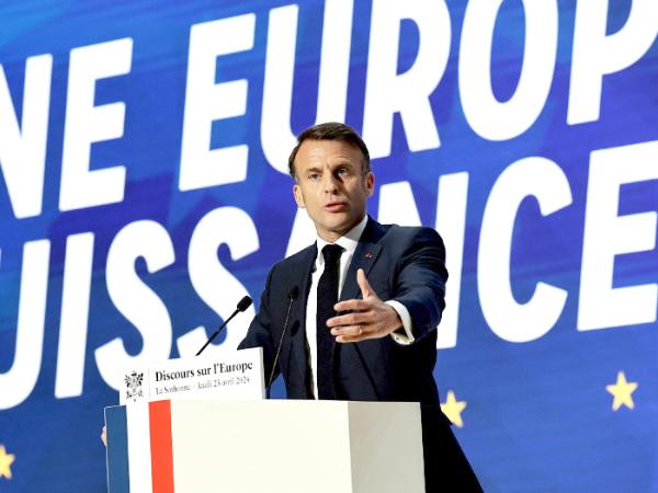 Emmanuel Macron mówił o przyszłości Europy na Sorbonie, 25 kwietnia 2024 r.