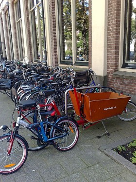 Za to holenderskie dzieci potrzebują przed szkołą stojaków rowerowych. Dużo stojaków.