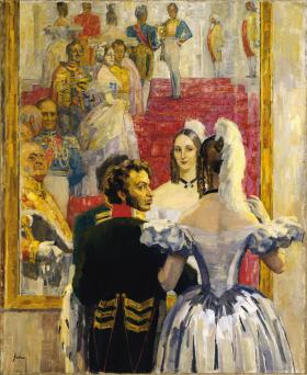 Puszkin z żoną na balu - obraz Mikołaja Uljanowa z 1935/37 r.