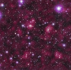 Supergromada Abel 901/902. Zawiera 60 tys. galaktyk. Purpurowe bąble to miejsca występowan ciemnej materii, która jest niewidzialna. Miejsca ciemnej materii zostały zidentyfikowane w obszarach osłabionego soczewkowania grawitcyjnego galaktyk.