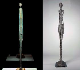 Statuetka wotywna Ombra della sera oraz bardzo przypominająca ją rzeźba Alberto Giacomettiego