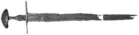 Miecz z zachowanym fragmentem drewniano-skórzanej okładziny rękojeści, XI w.