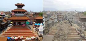 Jeden ze zniszczonych doszczętnie zabytków w Katmandu