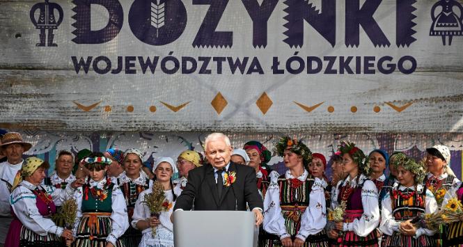 Jarosław Kaczyński na dożynkach w Paradyżu koło Łodzi, niedziela 20 sierpnia 2023 r.