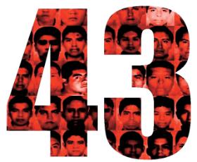 „Zniknięcie” 43 studentów szkoły pedagogicznej z Ayotzinapy, jadących protestować przeciwko polityce uwikłanego w przestępczość burmistrza, wstrząsnęło Meksykanami. Na fot. symbol manifestujących po tej tragedii.