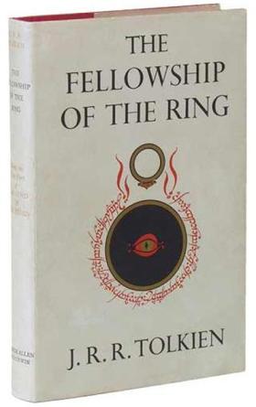 Okładka I wydania „Drużyny Pierścienia”, stworzona na podstawie projektu Tolkiena
