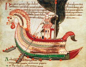 Łódź Wikingów na ilustracji z manuskryptu z 1050 r.