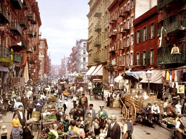 Mulberry Street na Manhattanie, serce Małej Italii w Nowym Jorku, 1900 r.