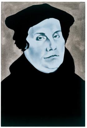 Wilhelm Sasnal, „Luter”, 2003 r. Portret słynnego reformatora, inspirowany obrazem Lucasa Cranacha