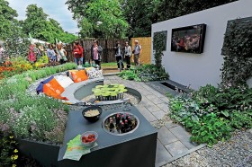 Ogród „Cinema Paradiso” (z telewizorem na ścianie) – srebrny medal na wystawie w Hampton Court w kategorii „mały ogród”