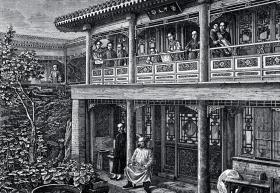 Tradycyjny chiński dom. Ilustracja z 1884 r.