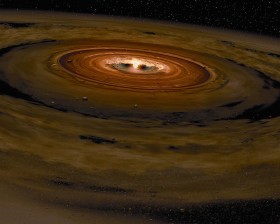 Przypuszcza sie, że tak wyglądał nasz Układ Słoneczny w procesie formowania się. Planety krążyły po innych orbitach aniżeli obecnie, poza tym w Układzie było znacznie więcej ciał małych, pyłu i resztek gazu.