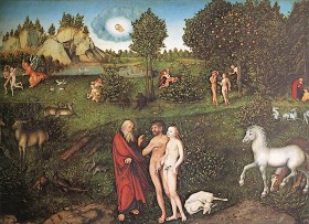 Adam i Ewa na obrazie Łukasza Cranacha Starszego. Wstyd miał być jednym z efektów grzechu pierworodnego.