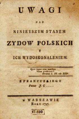 Strona tytułowa polskiego tłumaczenia broszury J. Calmansona z 1797 r.