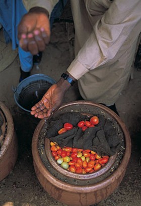 Naczynia ceramiczne lepione i wypalane na miejscu. Na tym nigeryjskim targu, pełnia rolę lodówek schładzających żywność.
