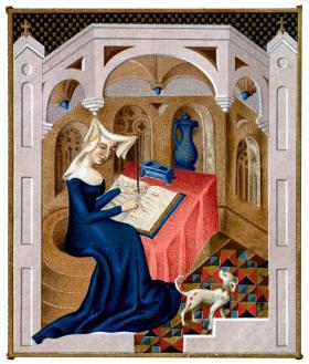 Krystyna de Pizan pisze „Księgę pokoju”; miniatura z XV w.