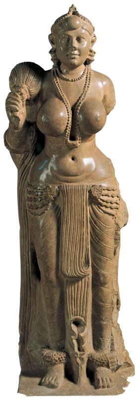 Naturalnej wielkości posąg jakszini, żeńskiego bóstwa przyrody, czasy Maurjów, III w. p.n.e.