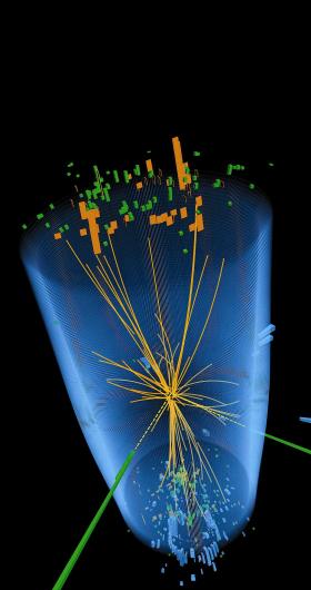 Graficzne przedstawienie zderzenia protonów, po którym pojawił sie bozon Higgsa.