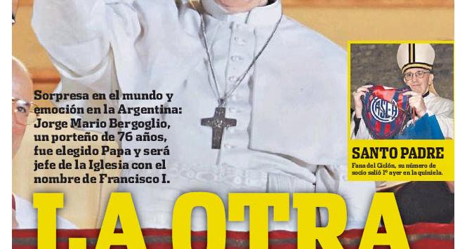 Pierwsza strona argentyńskiej gazety sportowej „Ole” z nowym papieżem-kibicem