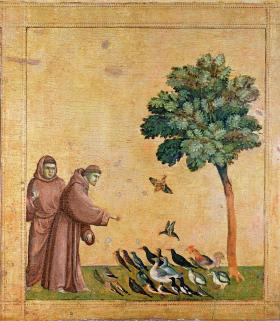 Kazanie do ptaków, fresk Giotto di Bondone z ok. 1259 r. w bazylice św. Franciszka w Asyżu