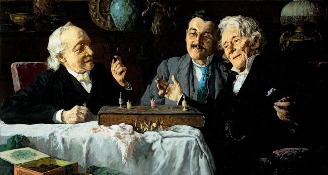 Gra w szachy, obraz Louisa Charlesa Moellera (1855–1930)