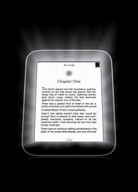 Czytnik Nook Simple Touch ma podświetlacz ekranu, więc można na nim czytać także po ciemku.