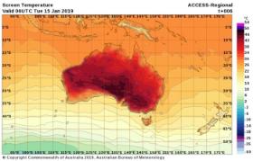 We wtorek 15 stycznia w miasteczku Taracolla w Południowej Australii temperatura w dzień sięgnęła 49 st. C, a w Port August – 48,9 st.