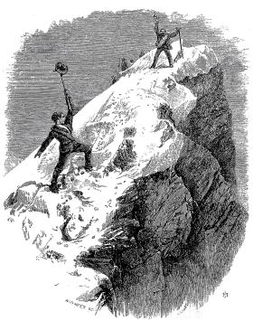 Triumf Edwarda Whympera – pierwsze wejście na Matterhorn w 1865 r. na rycinie z epoki.