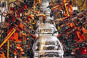 Automatyczna montownia w fabryce samochodów Hyundai w Korei Płd.