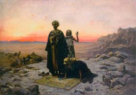 Bliski Wschód urzekał tajemniczością. „Modlitwa na pustyni”, malował Tomasz Ajdukiewicz, 1887 r.