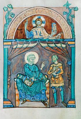 Św. Augustyn dyskutujący z donatystą; ilustracja z manuskryptu z XI w.