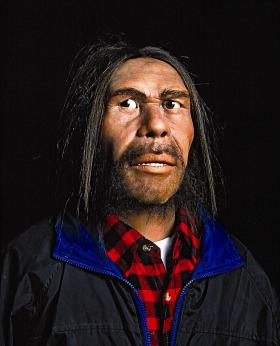 Rekonstrukcja postaci neandertalczyka.