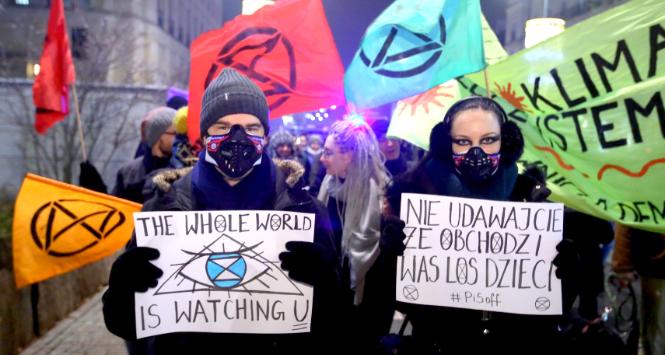 Demonstracja w obronie klimatu, Krakowskie Przedmieście w Warszawie, styczeń 2020 r.