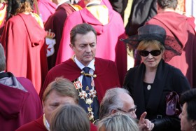 Jan Zbigniew Potocki z żoną podczas pogrzebu Juliusza Nowiny - Sokolnickiego