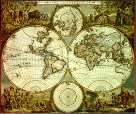 Nova Orbis Tabula z „Lucem Edita” (1665) autorstwa Frederika de Wita – intensywne odkrycia geograficzne sprawiły, że Ziemia stawała się co raz lepiej znana i rozumiana, zaś z kartografii uczyniono prawdziwą sztukę.