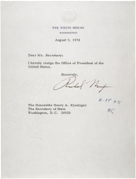 List Nixona informujący o jego rezygnacji z urzędu prezydenta.