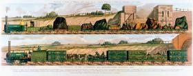 Przykłady zastosowania wagonów towarowych, ilustracja z XX w.