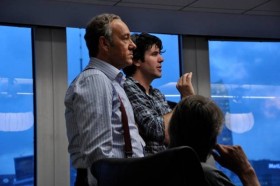 Na planie „Margin Call”, reżyser J. C. Chandor (po prawej) oraz Kevin Spacey.