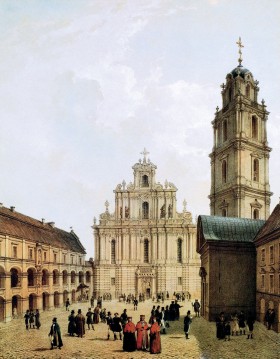 Dziedziniec Uniwersytetu Wileńskiego z widokiem na kościół św. Jana, 1830 r.