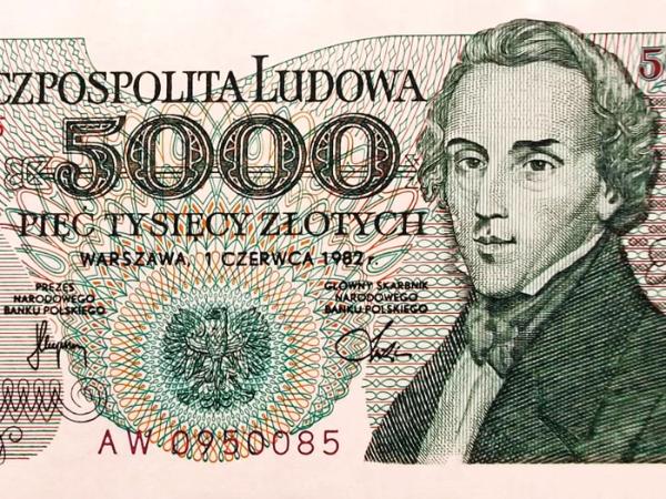 Wizerunek Chopina na banknocie o nominale 5000 zł