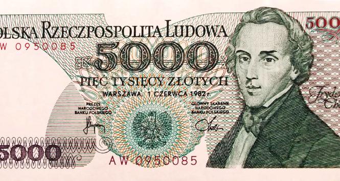 Wizerunek Chopina na banknocie o nominale 5000 zł