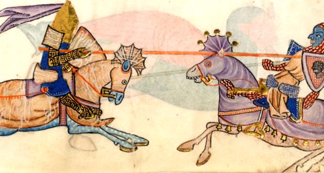 Ryszard I i Saladyn walczący pod Jaffą, miniatura z XIV w.