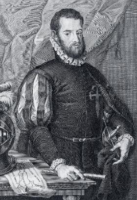Pedro Menéndez de Avilés, współtwórca i dowódca Floty Skarbów; grafika z XVIII w.