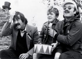 Gunter Grass, David Bennent i Volker Schlondorff na planie filmu „Blaszany Bębenek”.