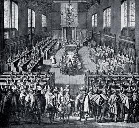 Synod w Dordrechcie, 1617-1618 r., który miał zakończyć spór o predestynację, ilustracja z epoki