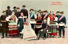 „Typy Polskie, Volkstypen aus Polen”, kolorowana kartka pocztowa z ok. 1900 r.