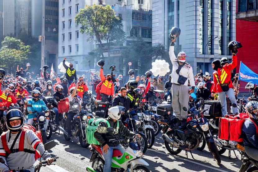 Protest pracowników rozwożących posiłki w brazylijskim São Paulo
