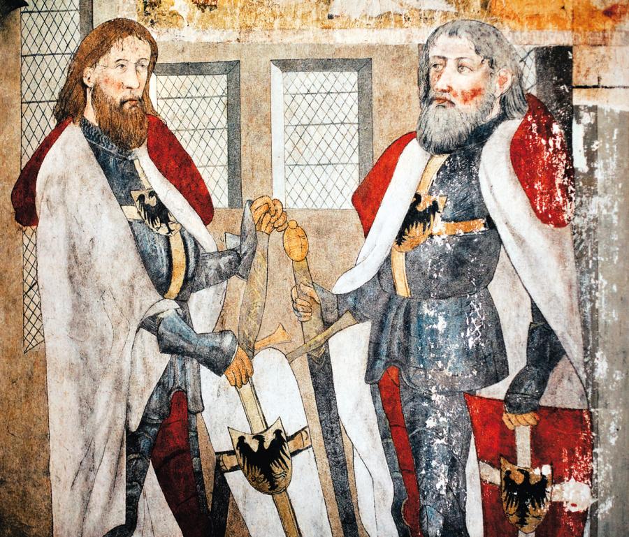 Rycerze krzyżaccy Werner von Orseln i Ludolf Koenig - malowidło w kwidzyńskiej katedrze, XIV w.